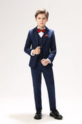 Charger l'image dans la visionneuse de la galerie, Navy Woolen Elegant 5 Piece Boys Suits
