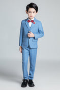 Bild in Galerie-Betrachter laden, Light Blue Plaid Elegant Formal 5 Piece Boys Suits
