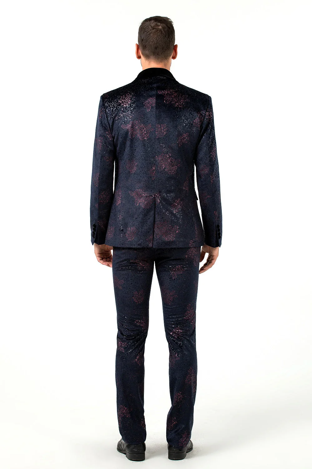 Navy Velvet Unique Patterned Party 3 Piece Men Suits