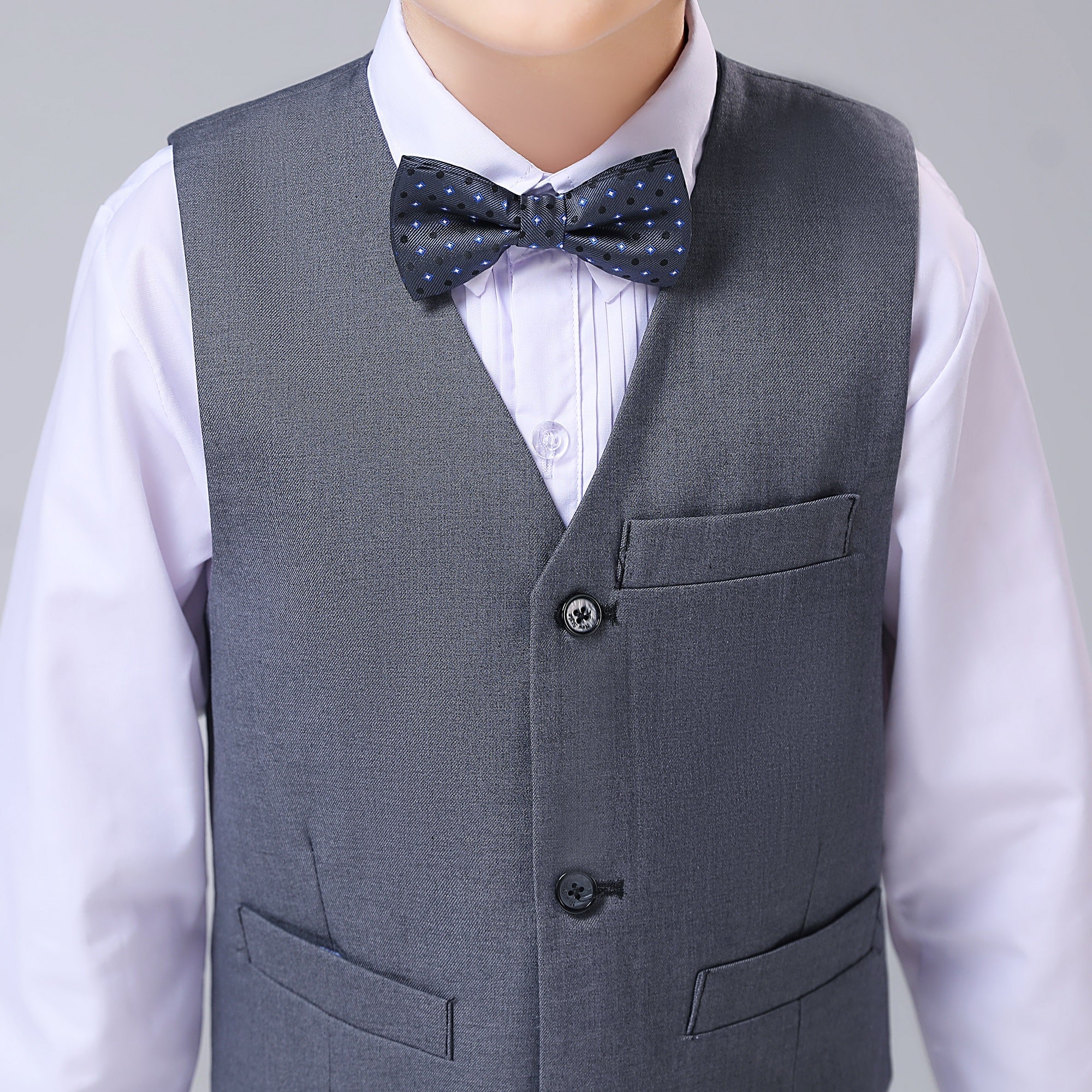 Grey Formal Classic 4 Piece Boy's Formal Suits With Vest+Pants+Shirt+Tie