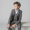 Load image into Gallery viewer, Grey Plaid Elegant Formal 5 Piece Boys Suits
