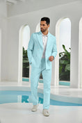 Charger l'image dans la visionneuse de la galerie, Seersucker Double Breasted Blazer Pants 2 Piece Men's Summer Suit
