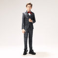 Load image into Gallery viewer, Dark Grey Plaid Elegant 5 Piece Boys Suits
