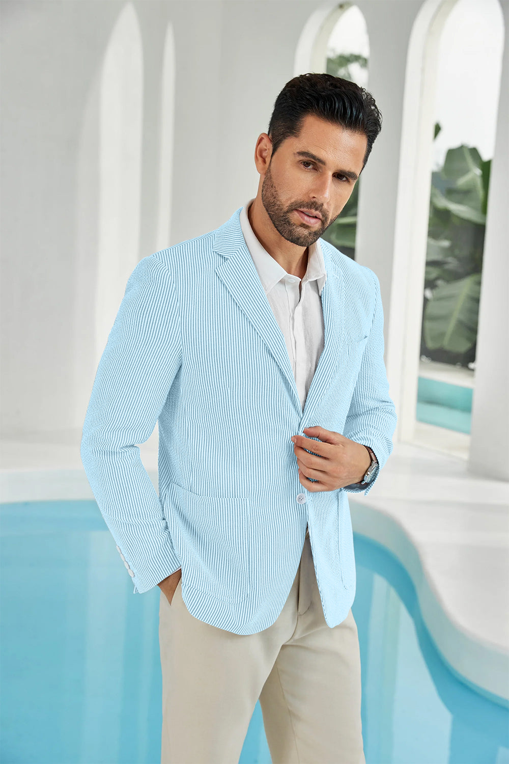 Seersucker Striped Men's Summer Blazer