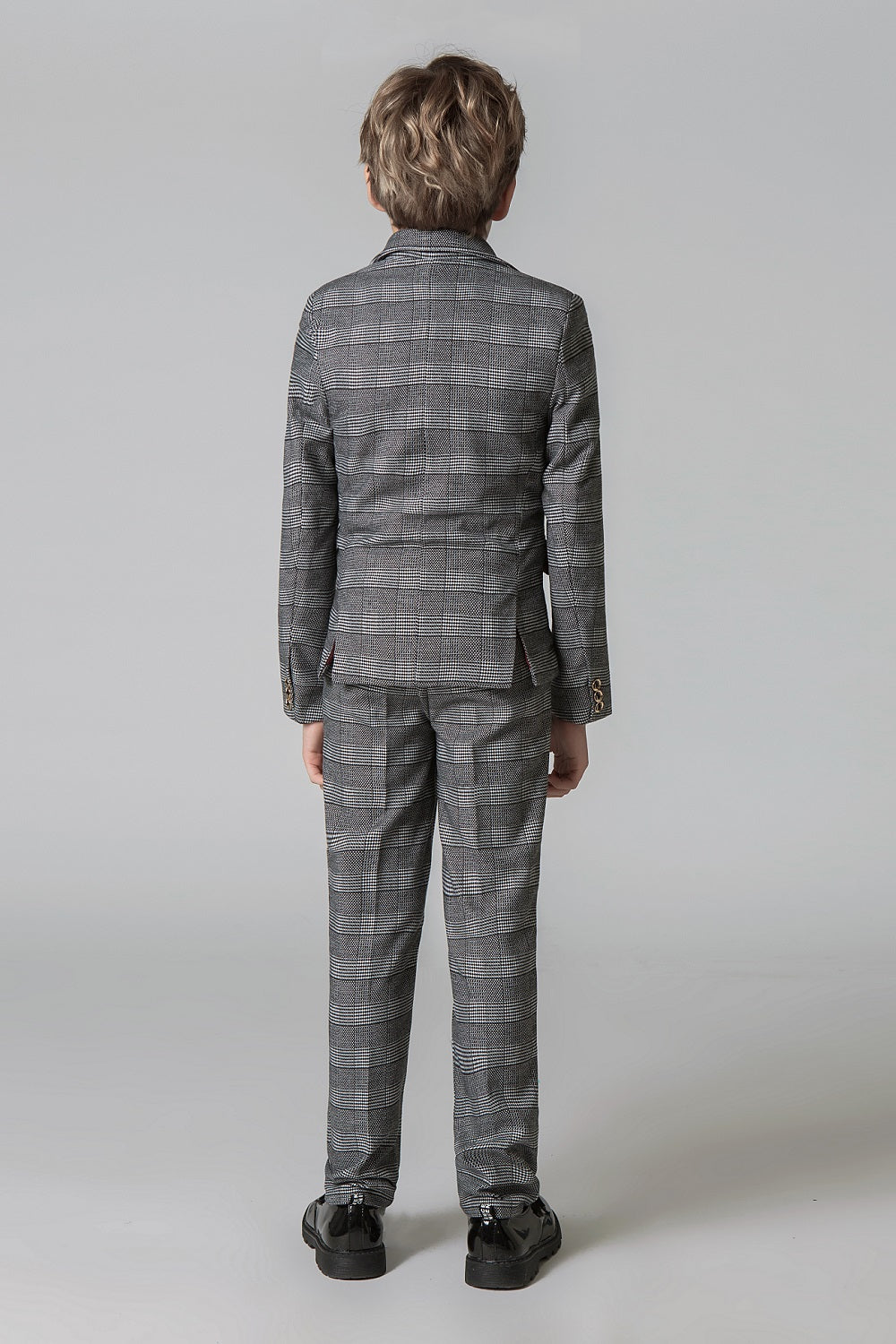 Grey Plaid Elegant Formal 5 Piece Boys Suits