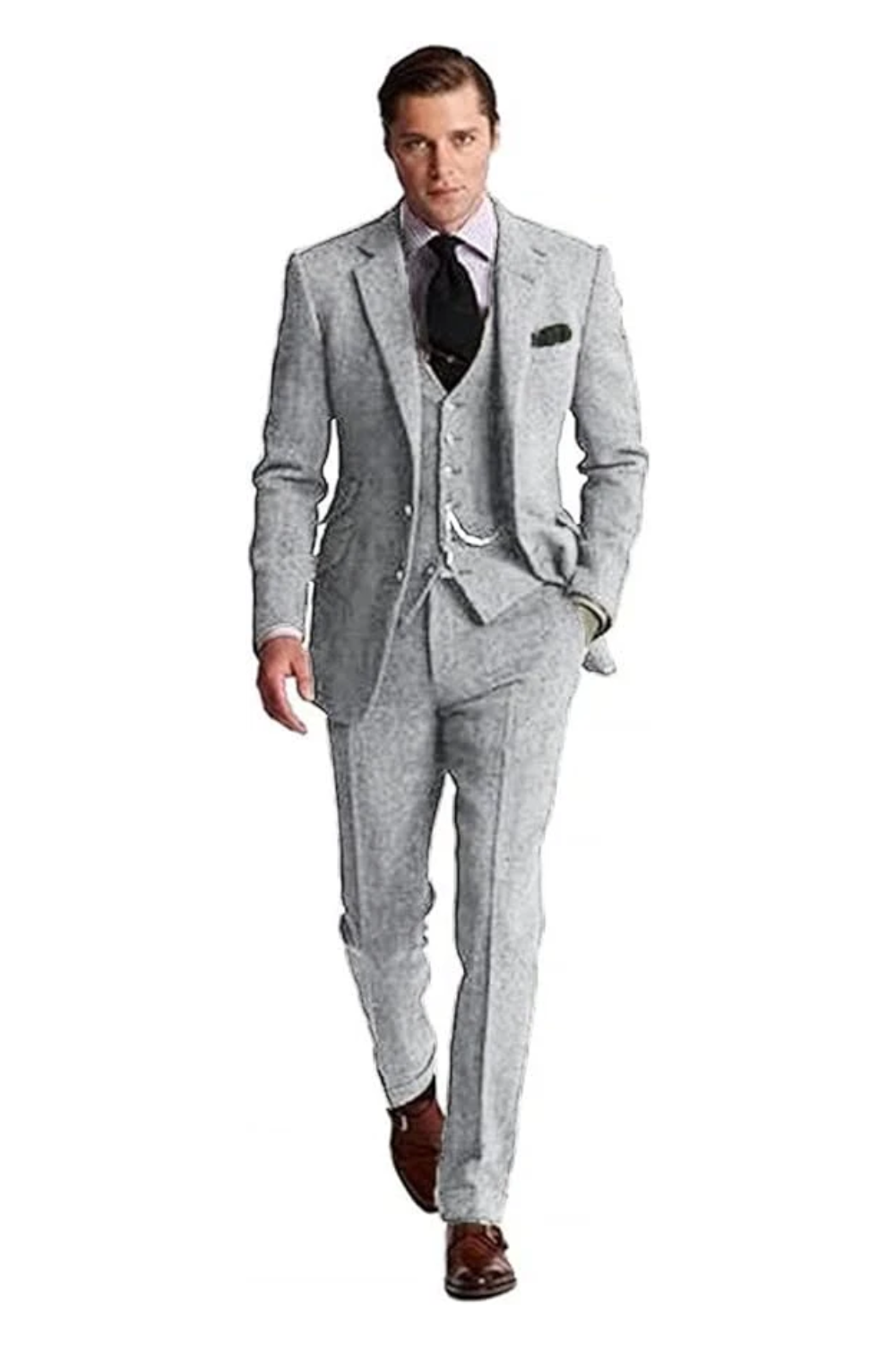 Retro Slim Fit Groom Tuxedos Herringbone 3 Piece Men's Suits