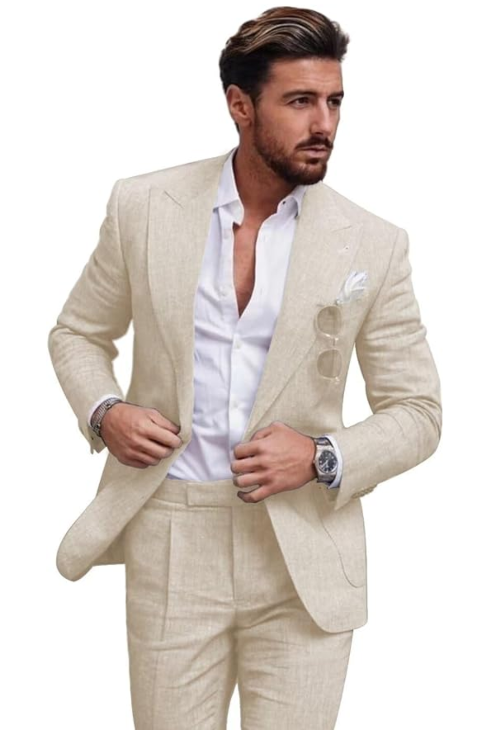 Summer Casual Linen Men's Slim Fit 2 Piece Suit