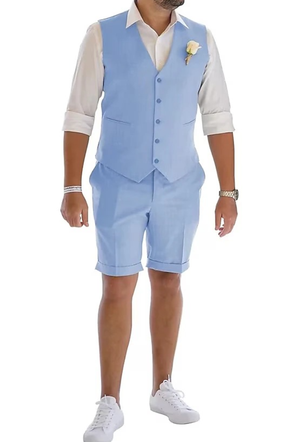 Men's Linen Summer Suits 2 Piece Causal Suits Vest and Shorts Tailored Fit 2024