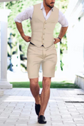 Load image into Gallery viewer, Linen Summer Suits 2 Piece Causal Men Suits Vest and Shorts Tailored Fit 2024
