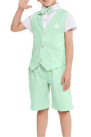 Summer Boys Suit 4Pcs Shirt Vest Shorts Tie Set