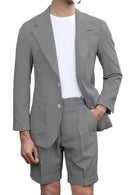 Summer Lightweight Seersucker Suit Shorts Mens Set