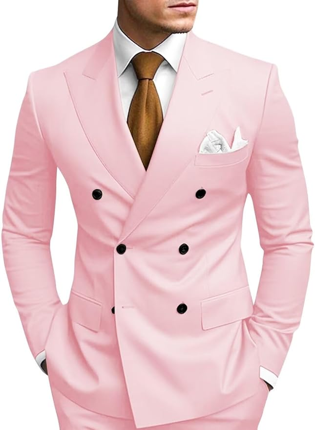 Stylish Pink peak lapel 2 piece suit for men – slim fit formal look with white shirt and tie
