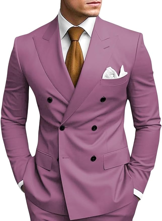 Dusty Rose double breasted 2 piece slim fit men’s suit with peak lapel – wedding or business formalwear