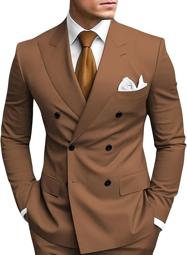 Stylish Brown peak lapel 2 piece suit for men – slim fit formal look with white shirt and tie