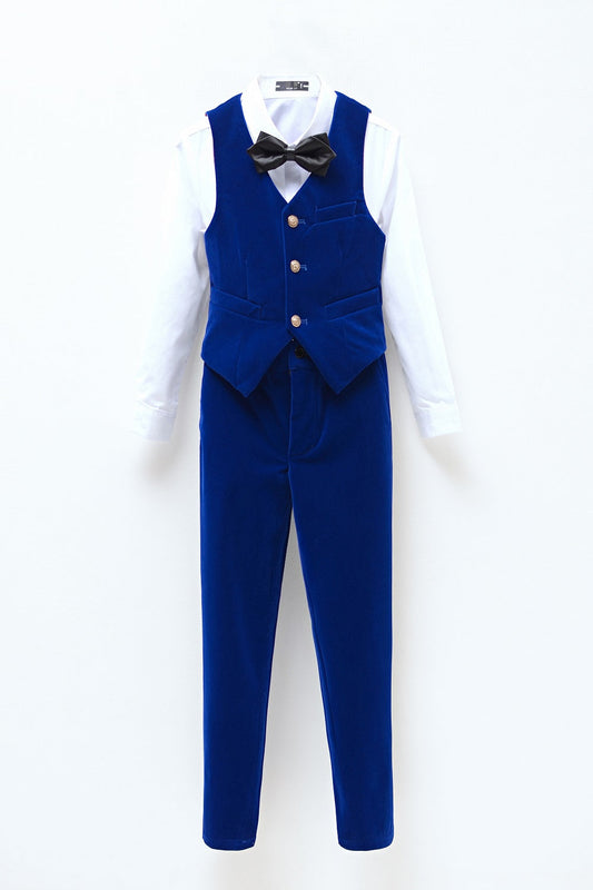 Royal Blue Velvet 2 Piece Kids Boys' Vest and Pants Dress Suits Set