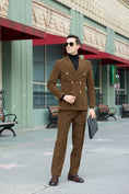 Cargar la imagen en la vista de la galería, Double Breasted Corduroy Suit 2 Pieces Men's Suits Jacket+Pants 2765
