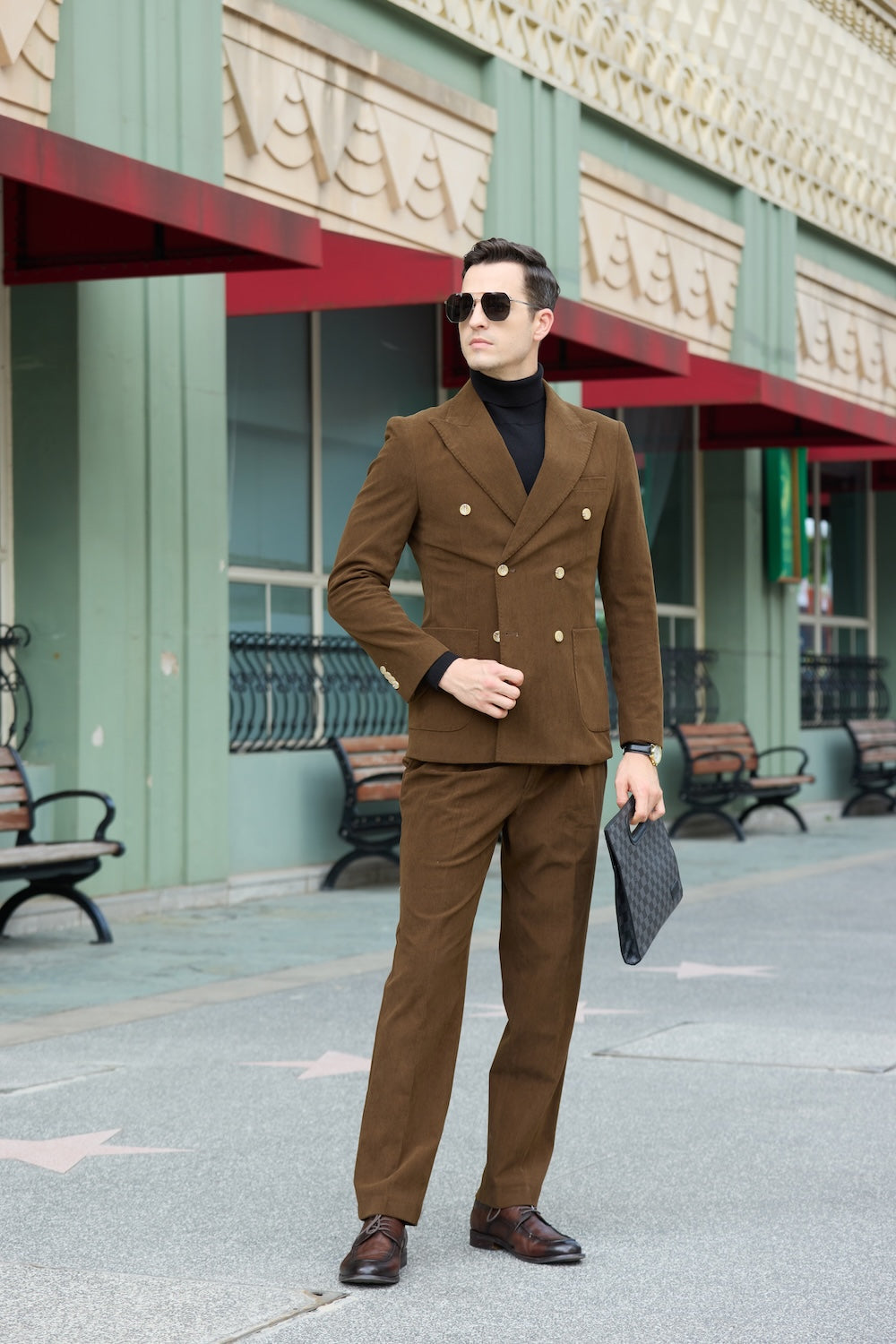 Double Breasted Corduroy Suit 2 Pieces Men's Suits Jacket+Pants 2765