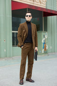 Cargar la imagen en la vista de la galería, Double Breasted Corduroy Suit 2 Pieces Men's Suits Jacket+Pants 2765
