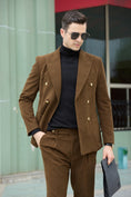 Cargar la imagen en la vista de la galería, Double Breasted Corduroy Suit 2 Pieces Men's Suits Jacket+Pants 2765
