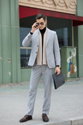 Load image into Gallery viewer, Simple Gray Two Button Herringbone 2 Pieces Mens Suits 2794
