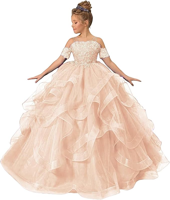 Tulle Flower Girl Dresses for Wedding Lace Applique Princess