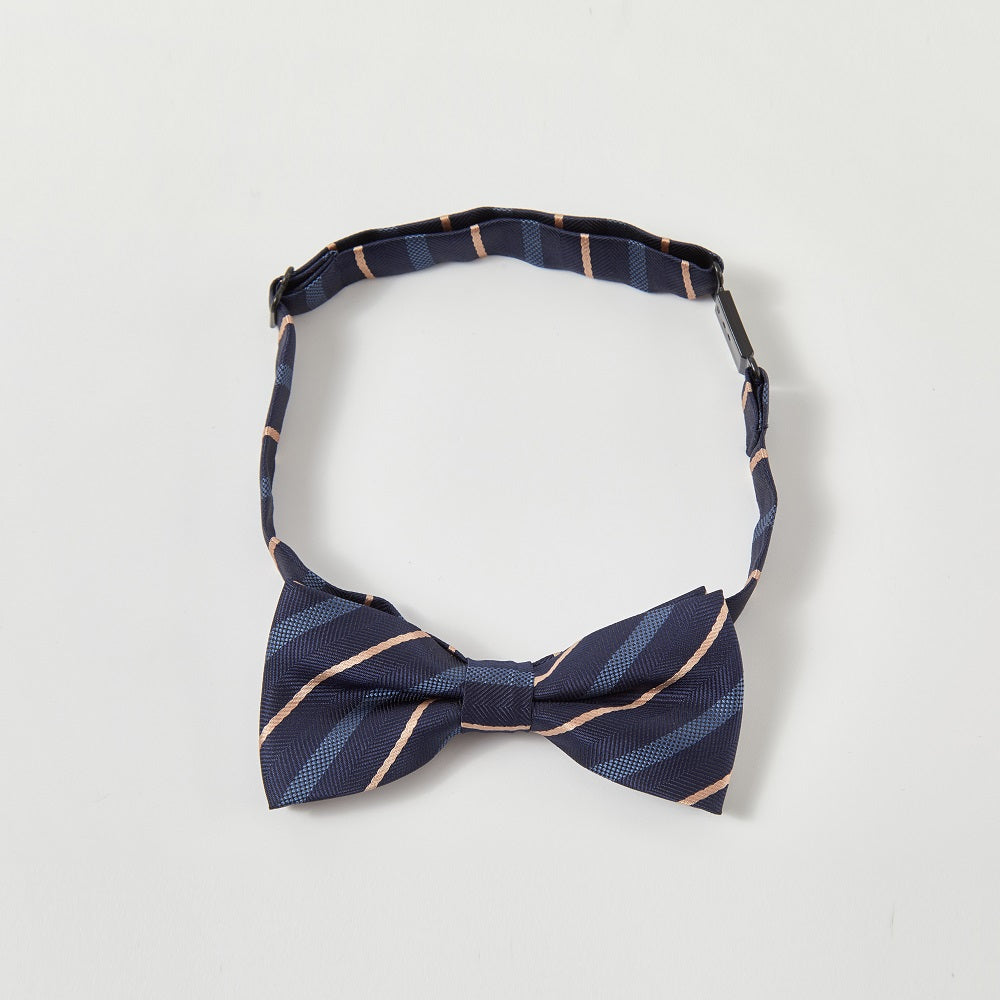 Boys Navy Striped Bow Tie | Pre-Tied Adjustable Clip-On for School & Formal Wear