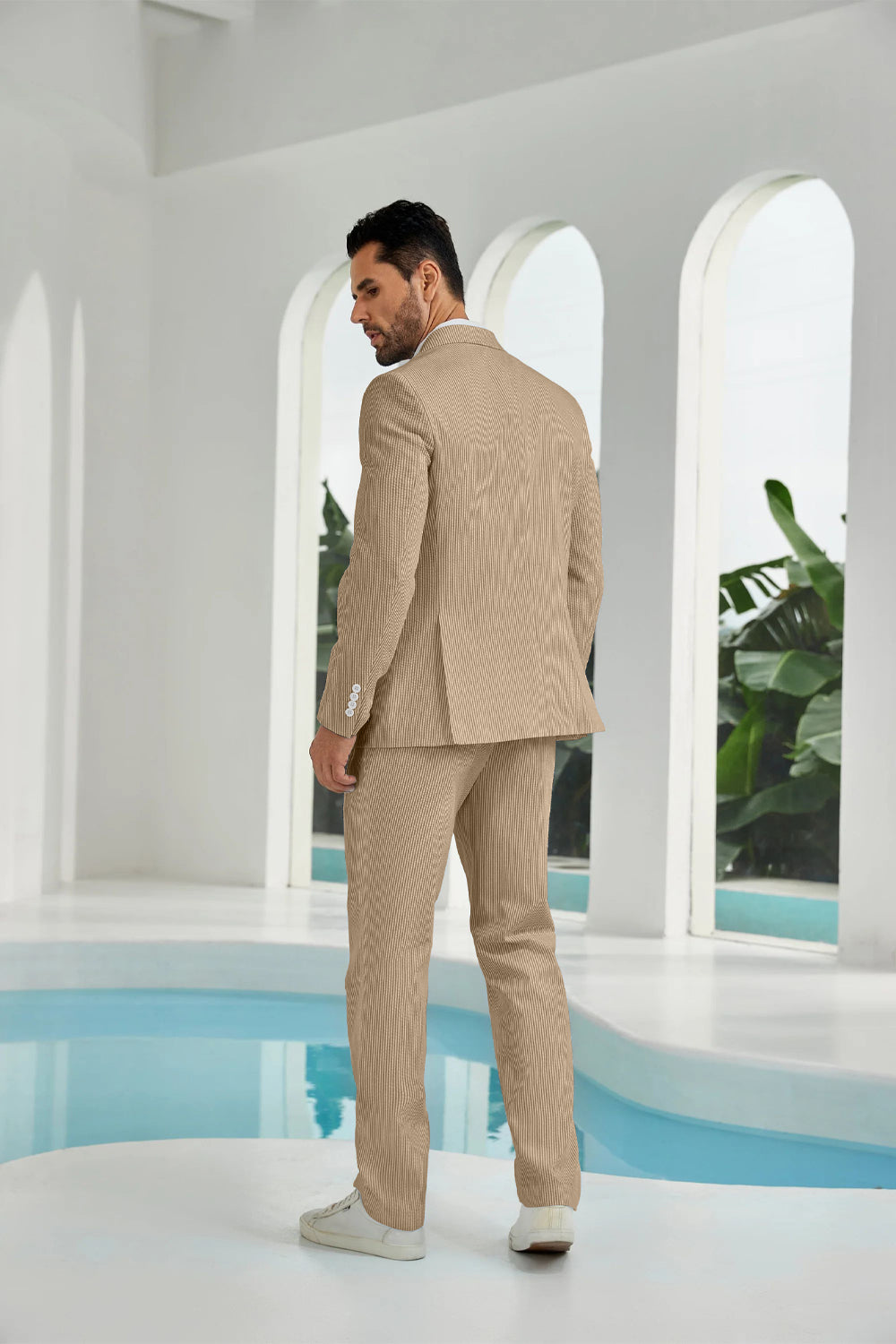 Seersucker Double Breasted Blazer Pants 2 Piece Men's Summer Suit