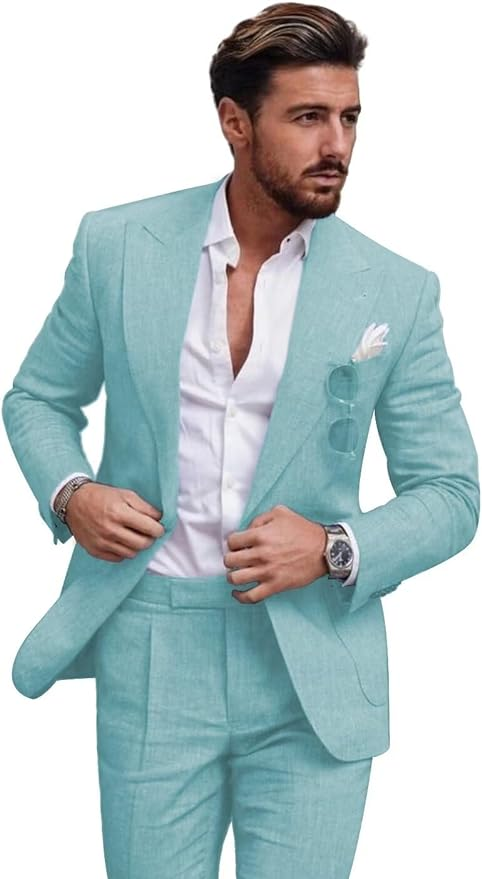 Summer Casual Linen Men's Slim Fit 2 Piece Suit