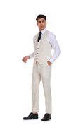 Bild in Galerie-Betrachter laden, Beige Grey Retro Linen Beach Wedding Summer 3 Pieces Men Suits
