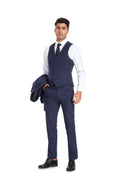 Load image into Gallery viewer, Navy Plaid Men's 3 Piece Slim Fit Suits for Party, Wedding and Business
