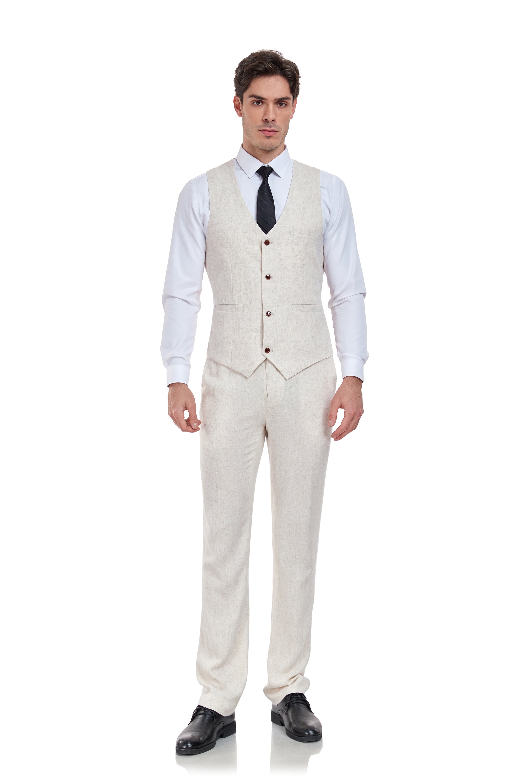 Linen 2 Pieces Vest+Pants Set V-Neck Slim Fit Casual Waistcoat Suit