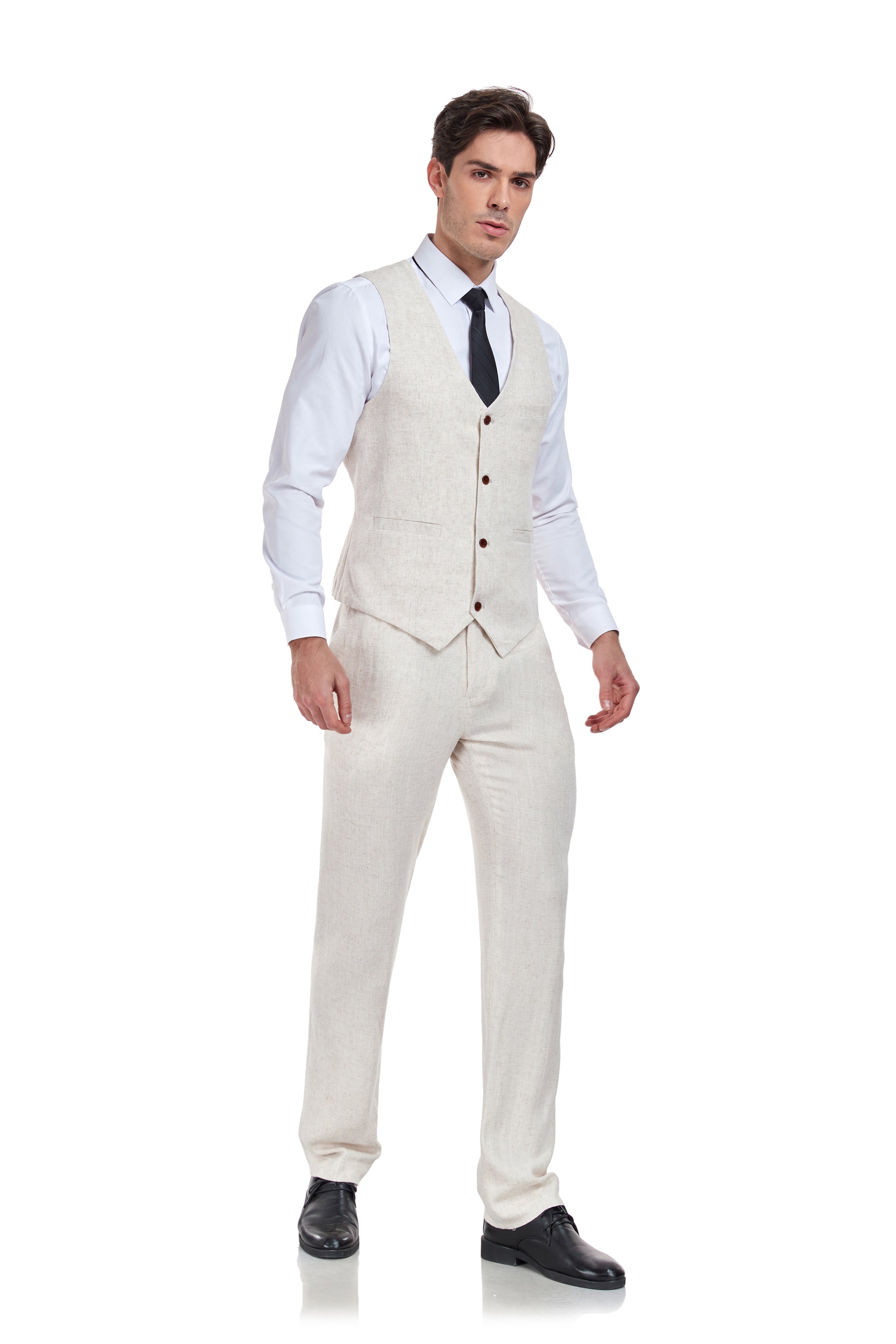 Linen 2 Pieces Vest+Pants Set V-Neck Slim Fit Casual Waistcoat Suit