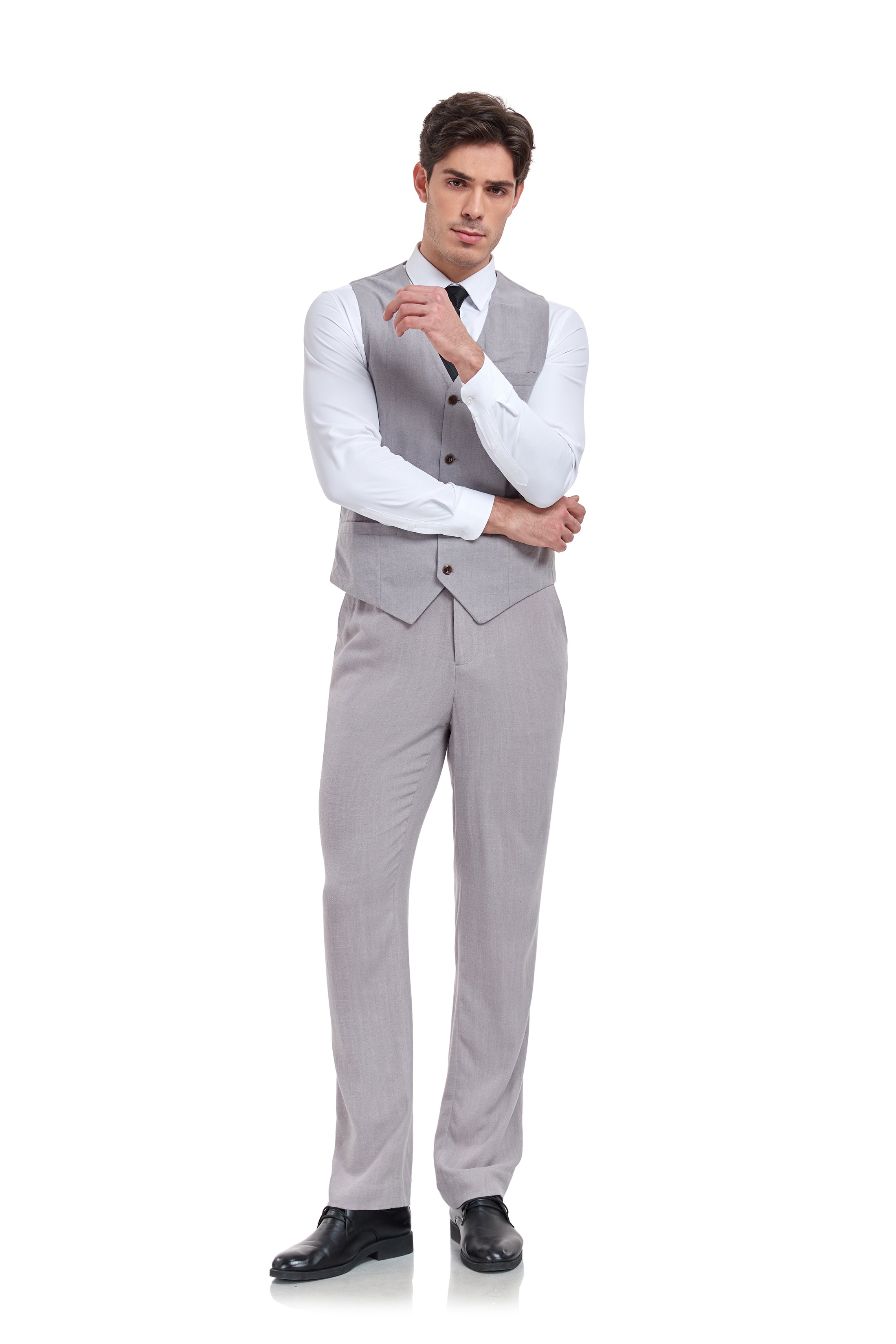 Linen 2 Pieces Vest+Pants Set V-Neck Slim Fit Casual Waistcoat Suit