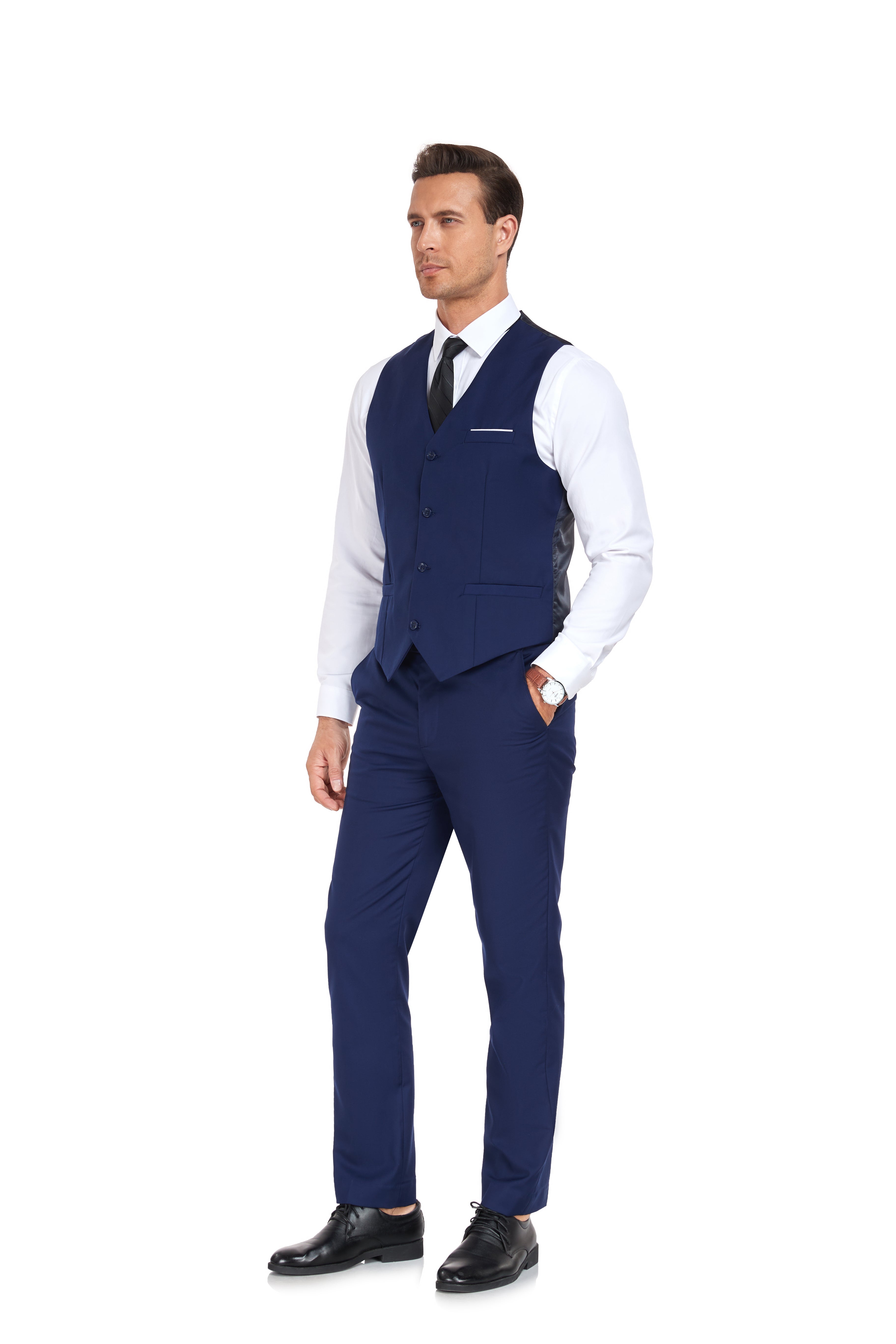 Navy men’s dress pants and vest set – lightweight suit for weddings or semi-formal events