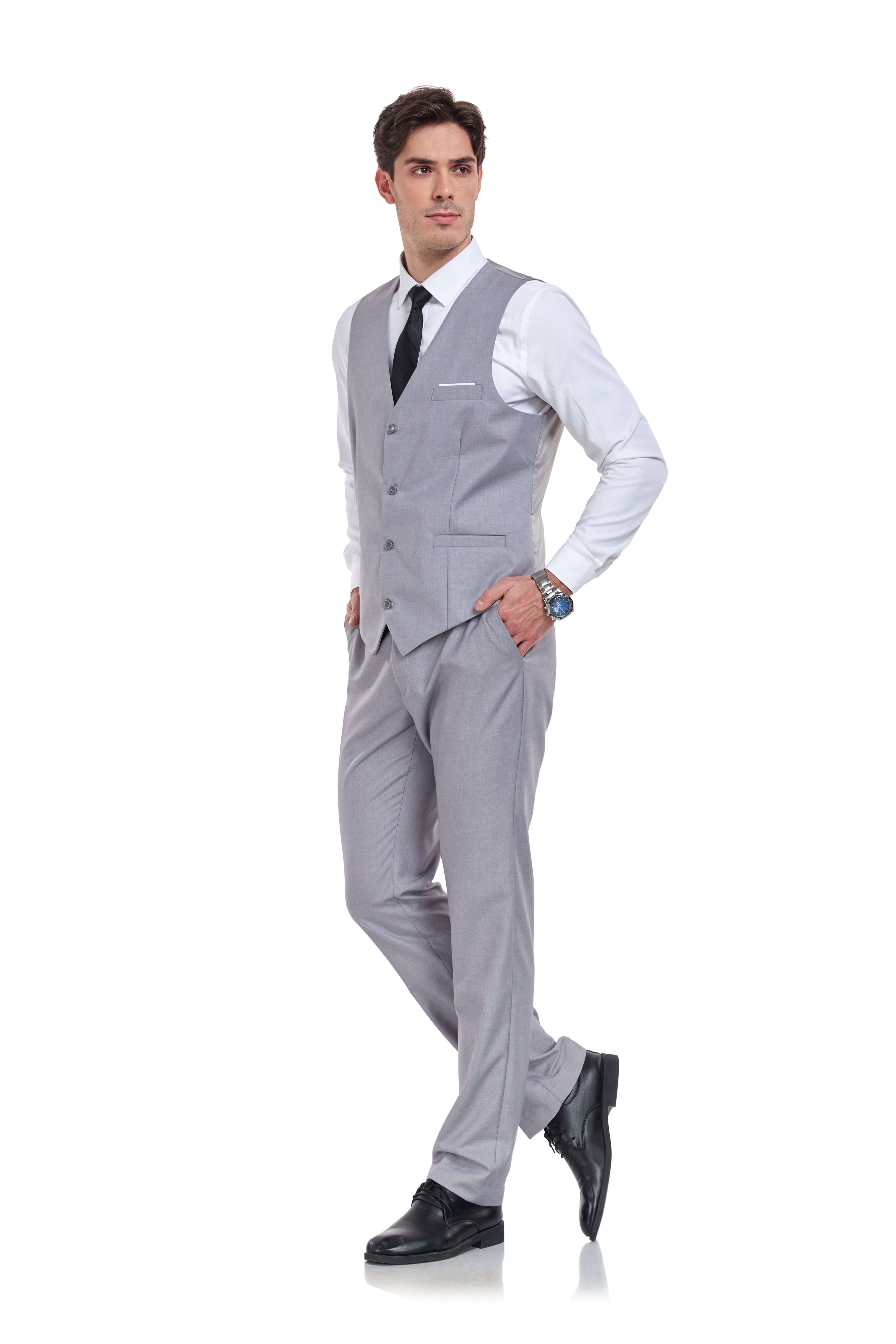 Light Grey men’s dress pants and vest set – lightweight suit for weddings or semi-formal events