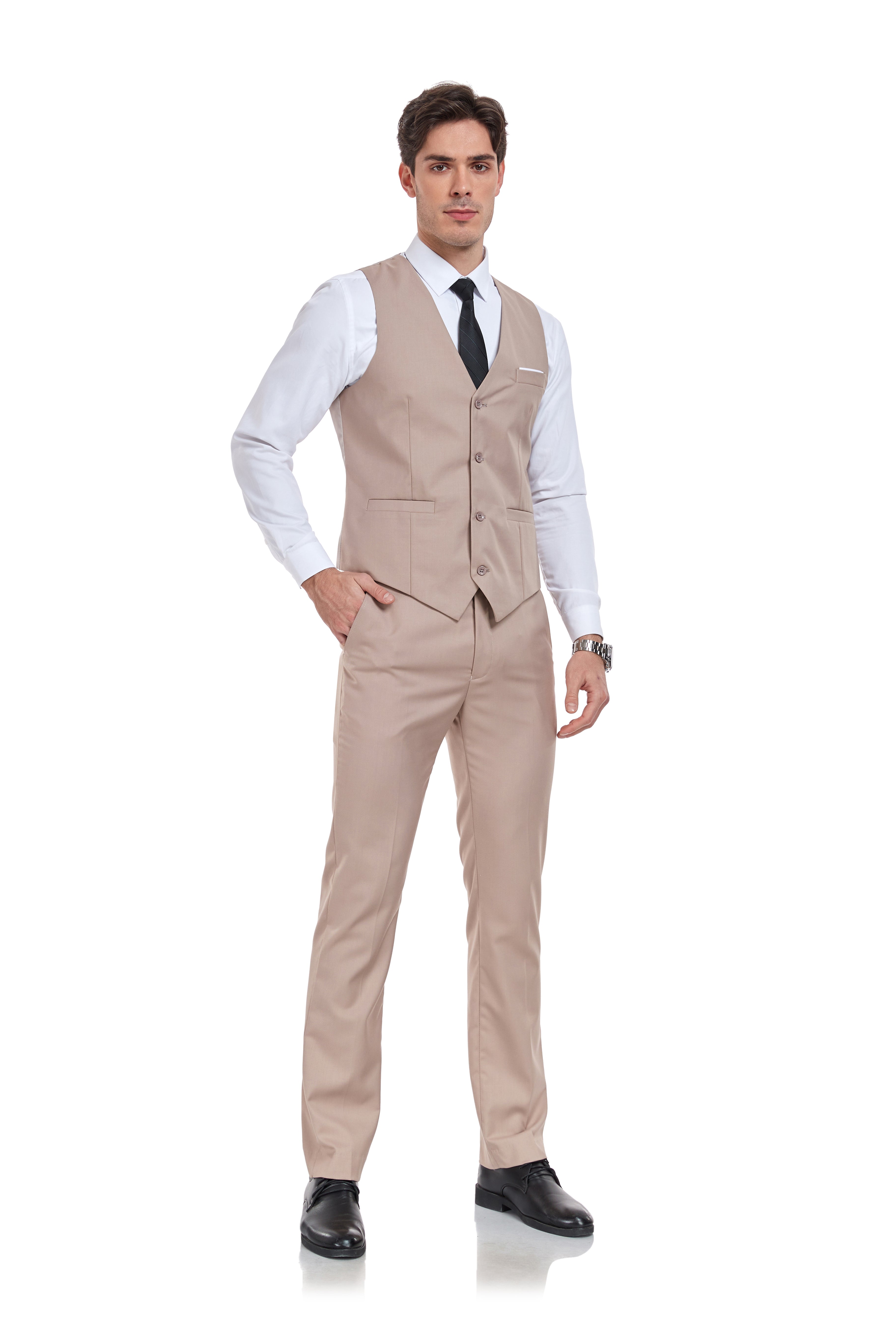 Champagne men's 2-piece vest suit – modern slim fit style with sleek black tie