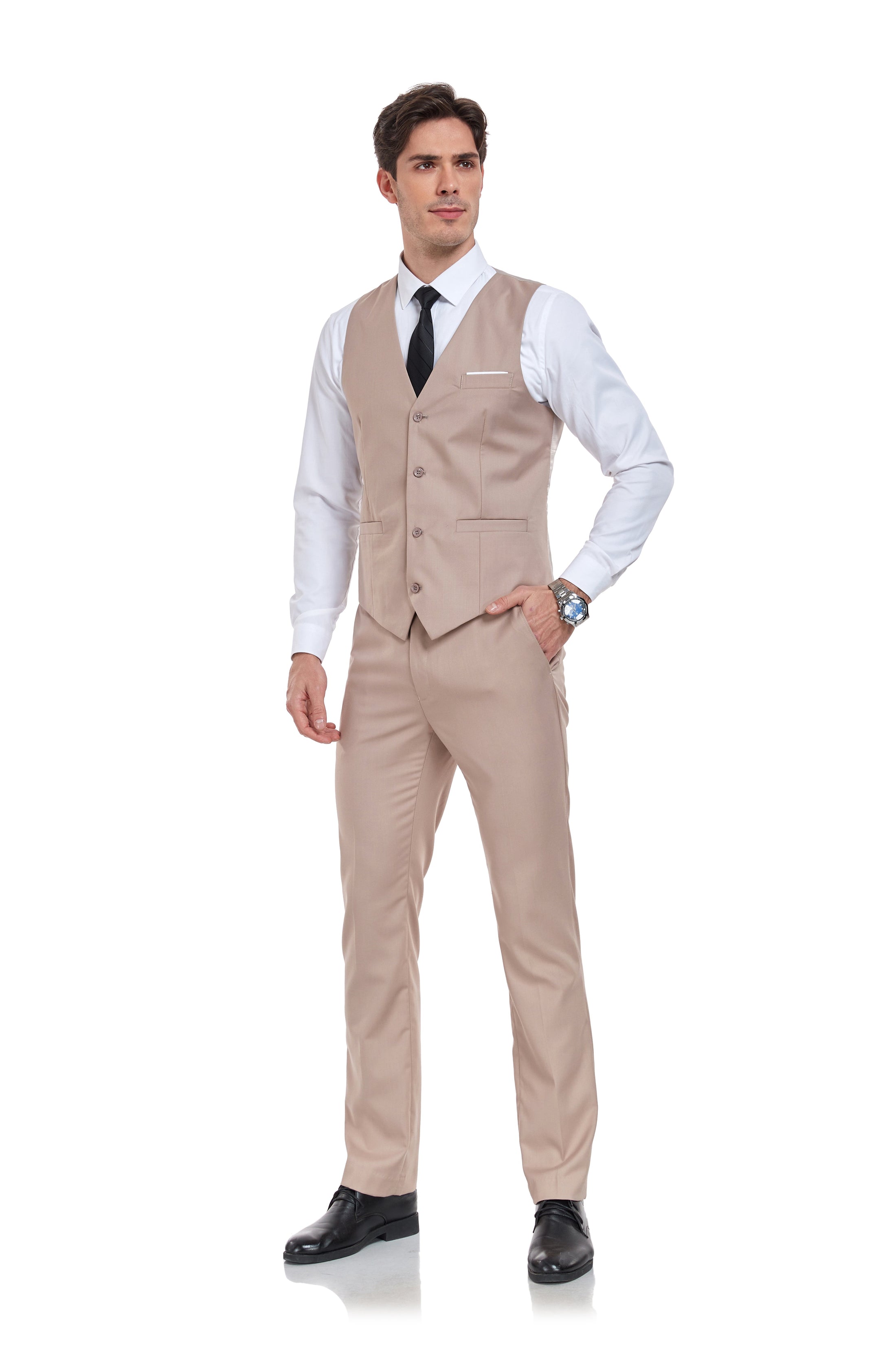 Men's Suits 2 Pieces Vest+Pants Set V-Neck Slim Fit Casual Waistcoat Suit