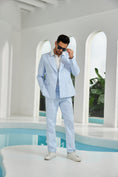 Cargar la imagen en la vista de la galería, Seersucker Double Breasted Blazer Pants 2 Piece Men's Summer Suit
