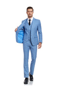 Charger l'image dans la visionneuse de la galerie, Light Blue Plaid Men's 3 Piece Slim Fit Suit Set
