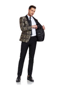 Cargar la imagen en la vista de la galería, Golden Unique Patterned Men's Blazer for Party, Wedding and Business
