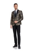 Cargar la imagen en la vista de la galería, Golden Unique Patterned Men's Blazer for Party, Wedding and Business
