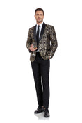 Cargar la imagen en la vista de la galería, Golden Unique Patterned Men's Blazer for Party, Wedding and Business
