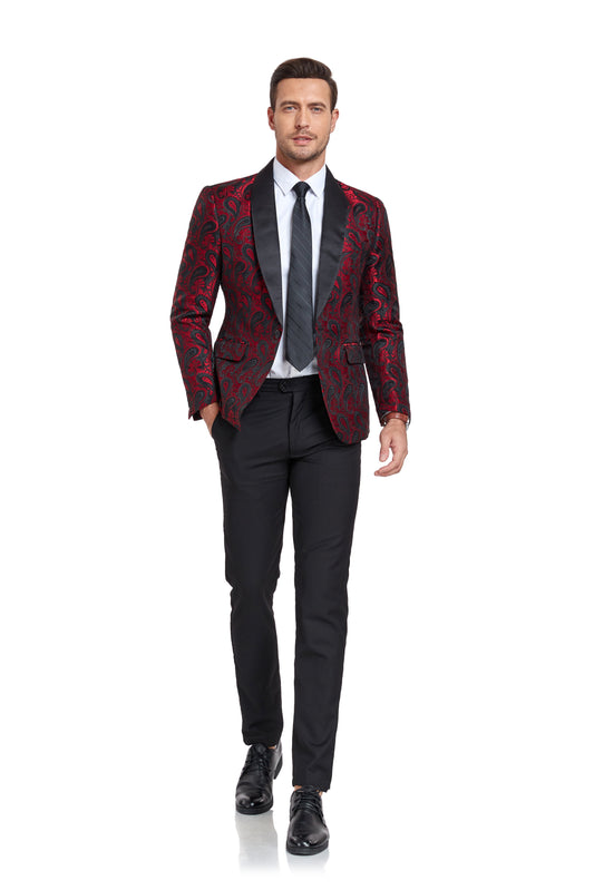 Burgundy Unique Patterned Men's Blazer for Party, Wedding and Business