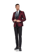 Load image into Gallery viewer, Burgundy Unique Patterned Men's Blazer for Party, Wedding and Business
