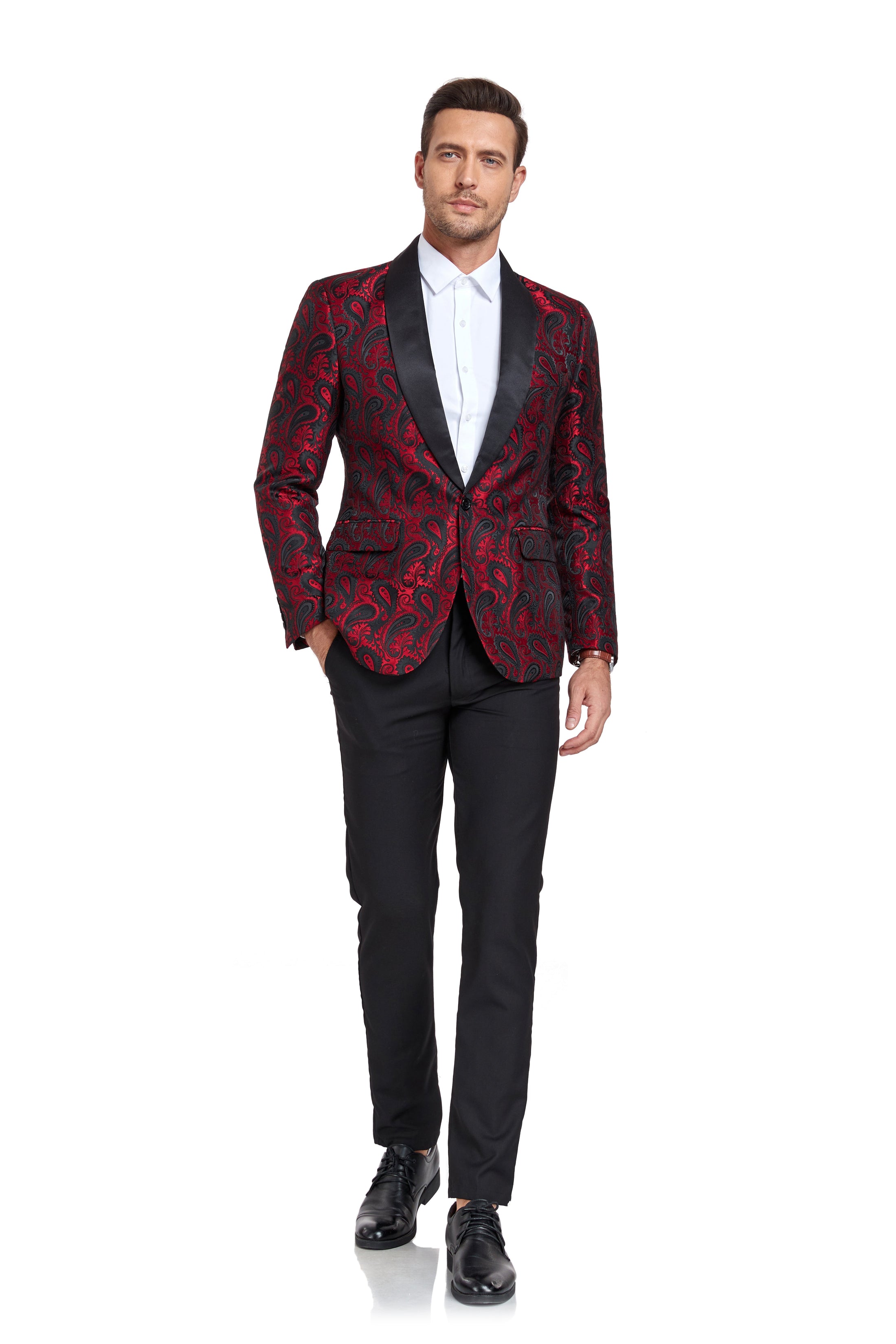 Burgundy Unique Patterned Men's Blazer for Party, Wedding and Business