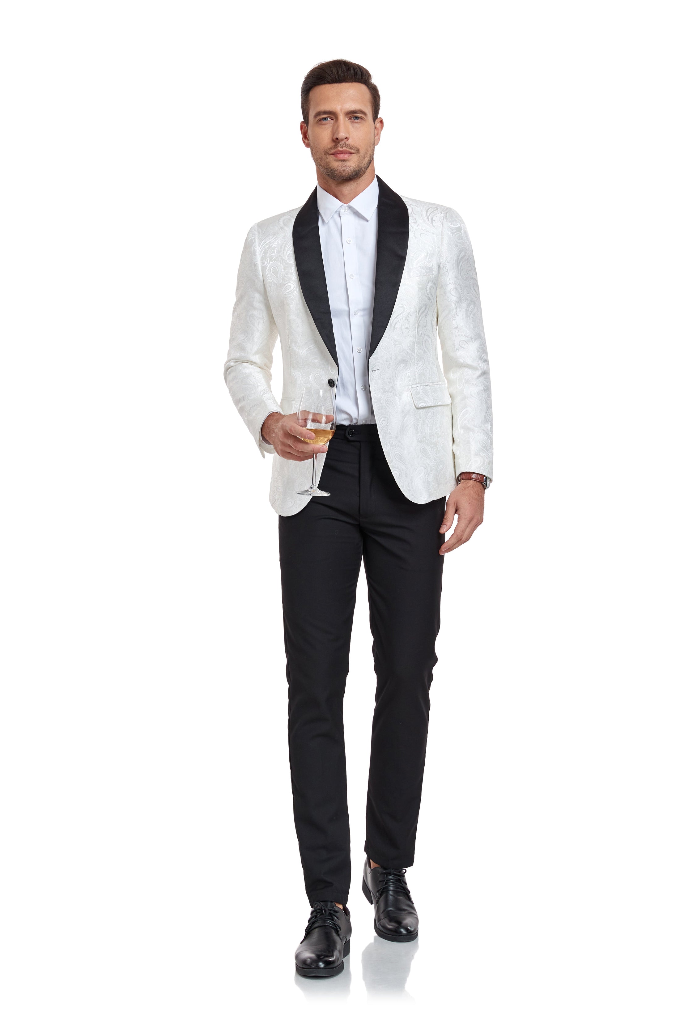 White Unique Patterned Men's Blazer for Party, Wedding and Business