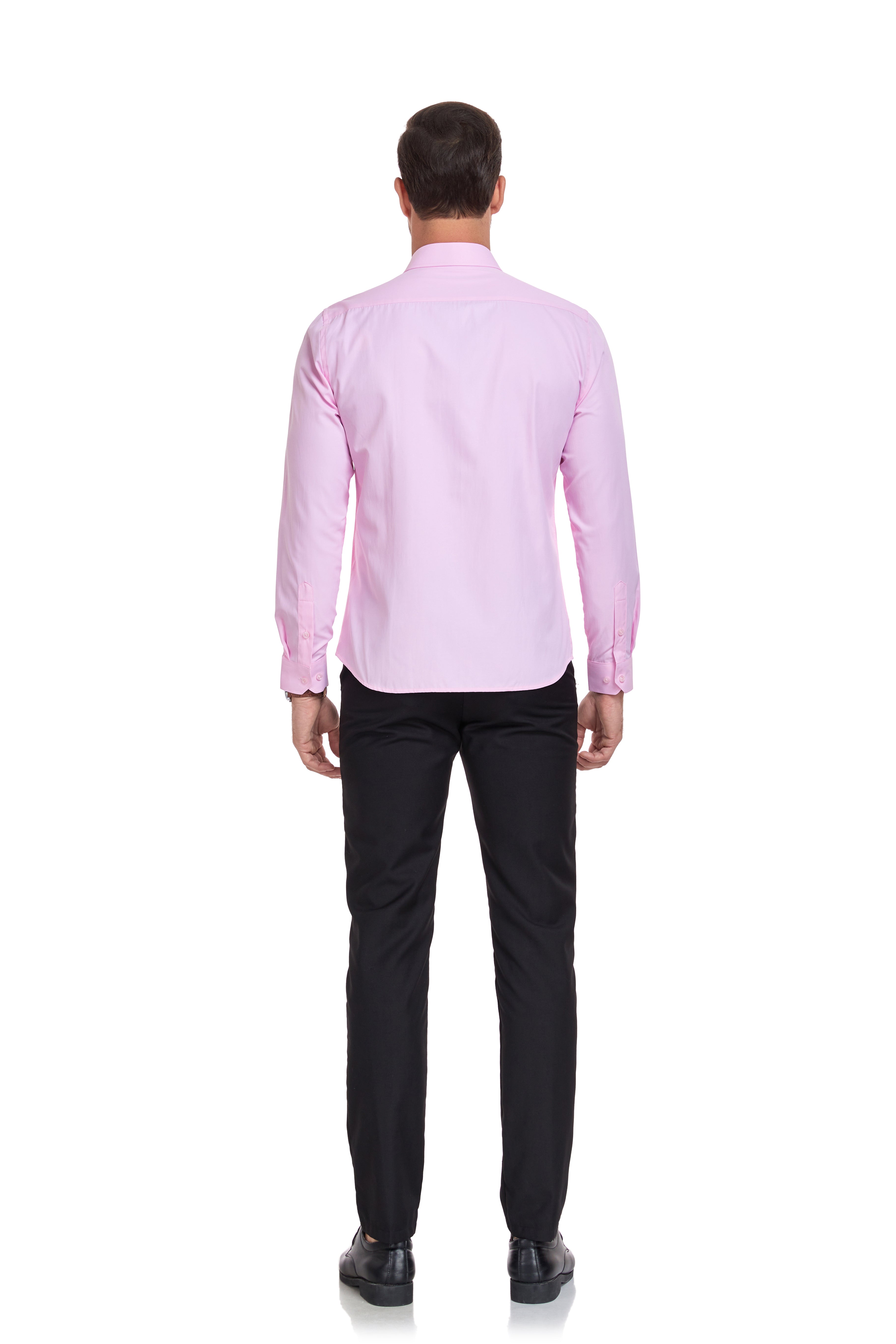 Rear view of pink long sleeve shirt – wrinkle-resistant men’s formal office shirt