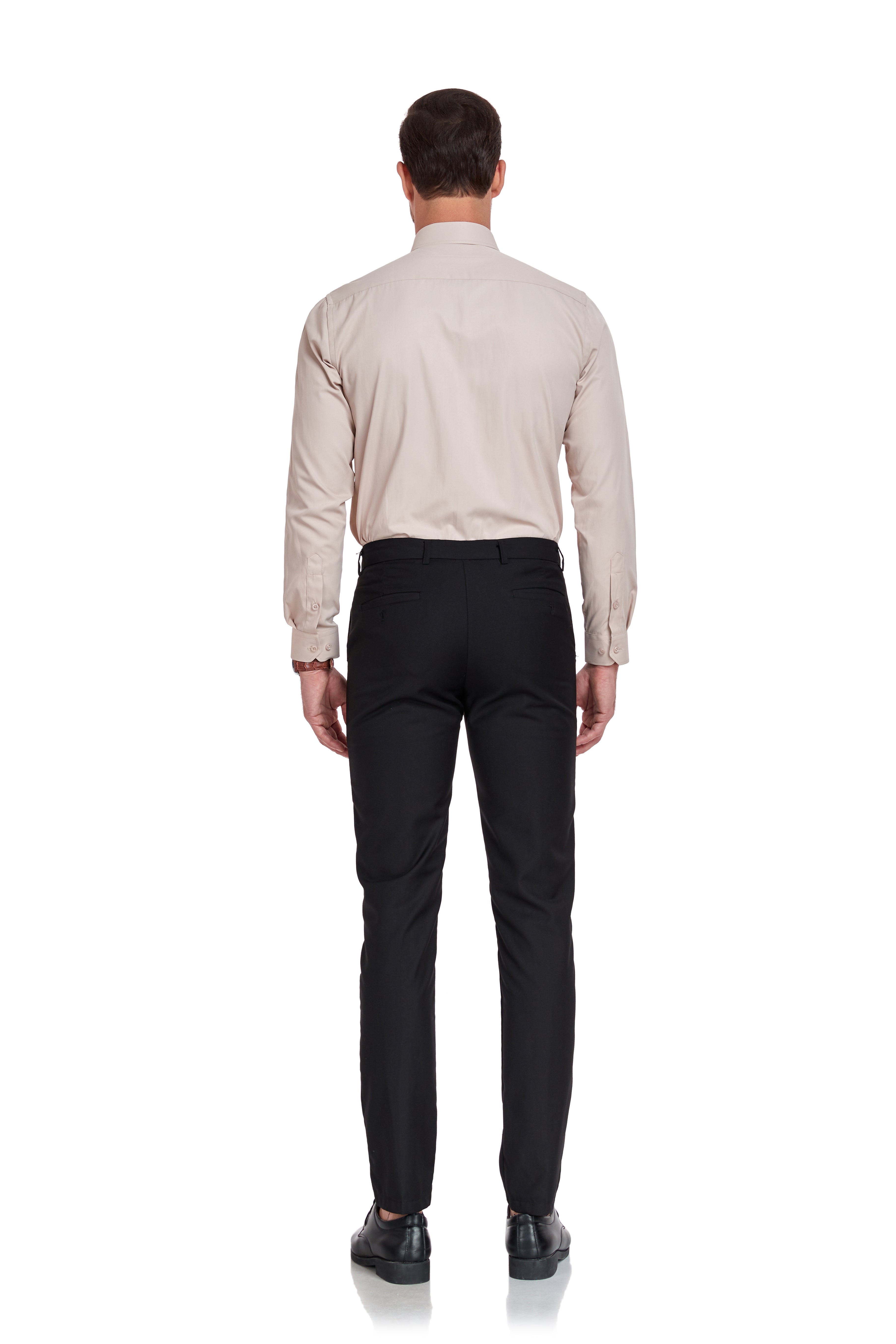 Studio image of champagne slim shirt – breathable fabric with a soft, polished feel