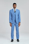 Cargar la imagen en la vista de la galería, Grey Navy Light Blue Plaid Men's 3 Piece Suits
