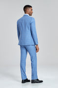 Charger l'image dans la visionneuse de la galerie, Grey Navy Light Blue Plaid Men's 3 Piece Suits
